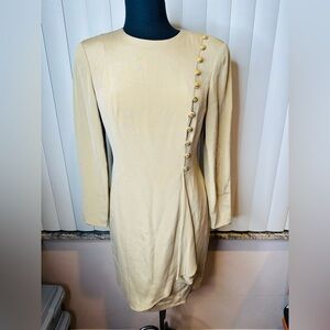 Anne Klein II Vintage Silk Elegant Cream Button-Detail Dress Size 4